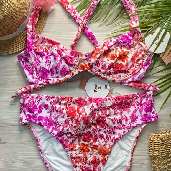 PilyQ 🌸 PQ Swim 🌸 Halter Floral Underwire Bikini Top | High Rise Cheeky Bottom - Picture 3 of 10
